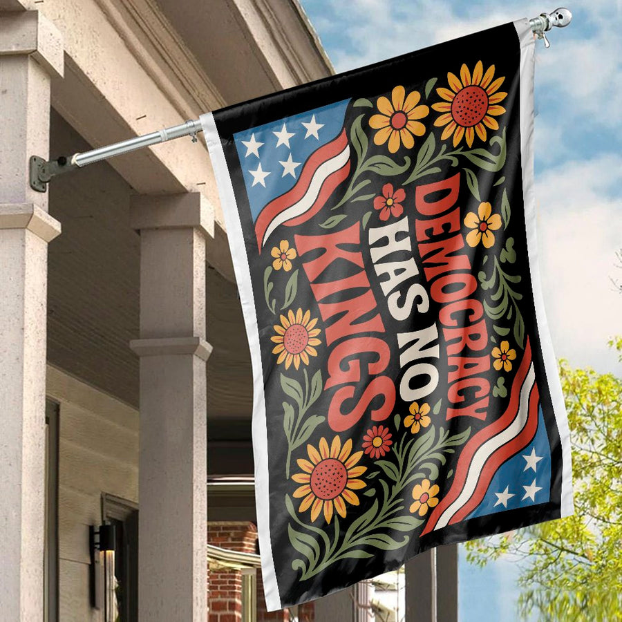 Democracy Has No Kings House Flag | Patriotic Floral Garden Decor | Weather-Resistant Premium Polyester | Durable Garden Banner Gift for Home