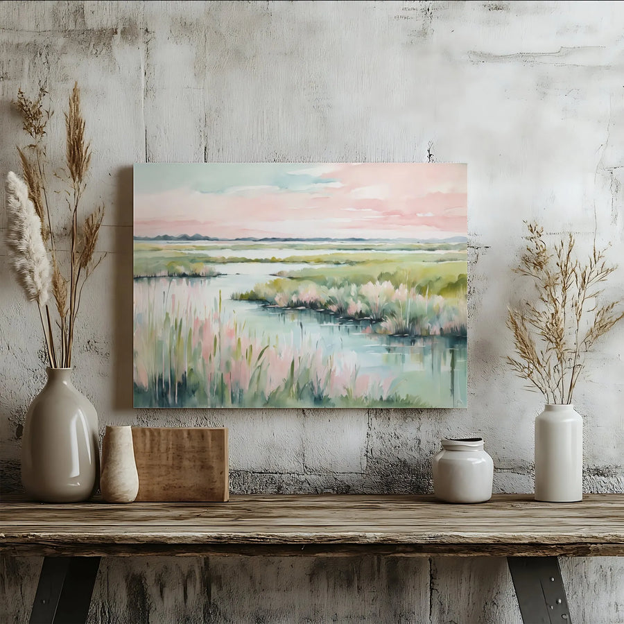 Coastal Marsh Canvas Wall Art | Serene Watercolor Landscape Print | Premium Fade-Resistant Print | Modern Coastal Home Decor Gift