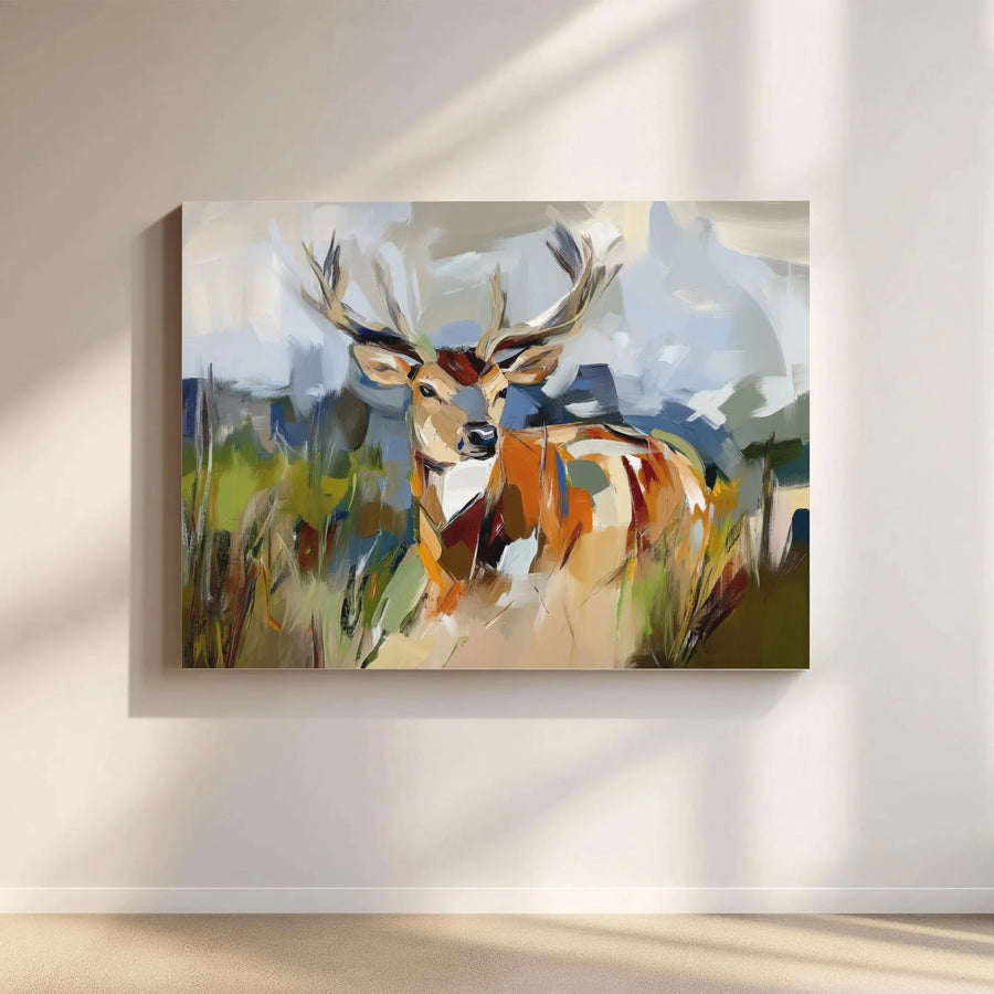 Abstract Deer Canvas Wall Art | Expressive Wildlife Forest Painting | Premium Gallery Wrapped Decor | Modern Nature Gift for Home and Office