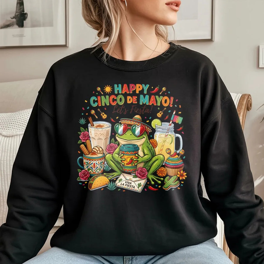Cinco de Mayo Frog Sweatshirt | Funny Fiesta Graphic Sweatshirt | Premium Cotton-Blend | Unisex Mexican Party Celebration Gift