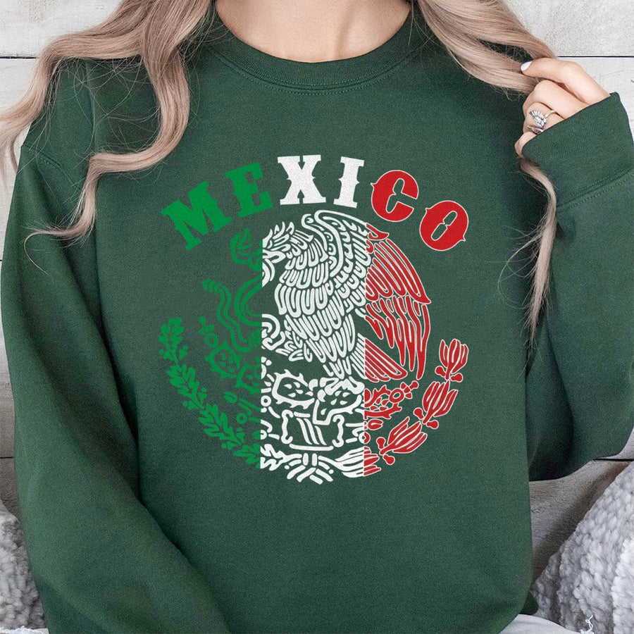 Mexico Sweatshirt | Mexican Coat Of Arms Graphic Print | Premium Cotton Blend Crewneck | Gift For Mexican Independence Day Pride