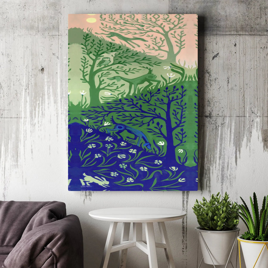 Folklore Forest Canvas Print | Stylized Animal & Nature Wall Art | Premium Gallery Wrapped Canvas | Unique Home Decor Gift