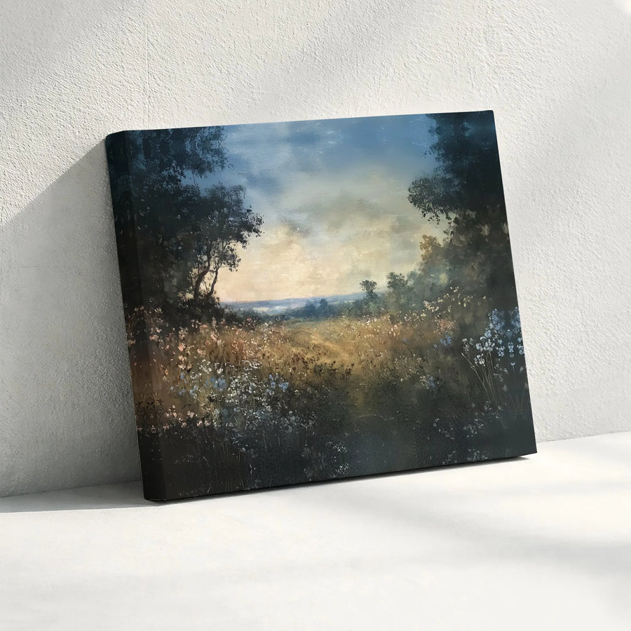 Wildflower Meadow Landscape Canvas Wall Art | Impressionist Sunset Field Print | Premium 1.25" Gallery Wrapped Framed Decor | Nature Home Gift