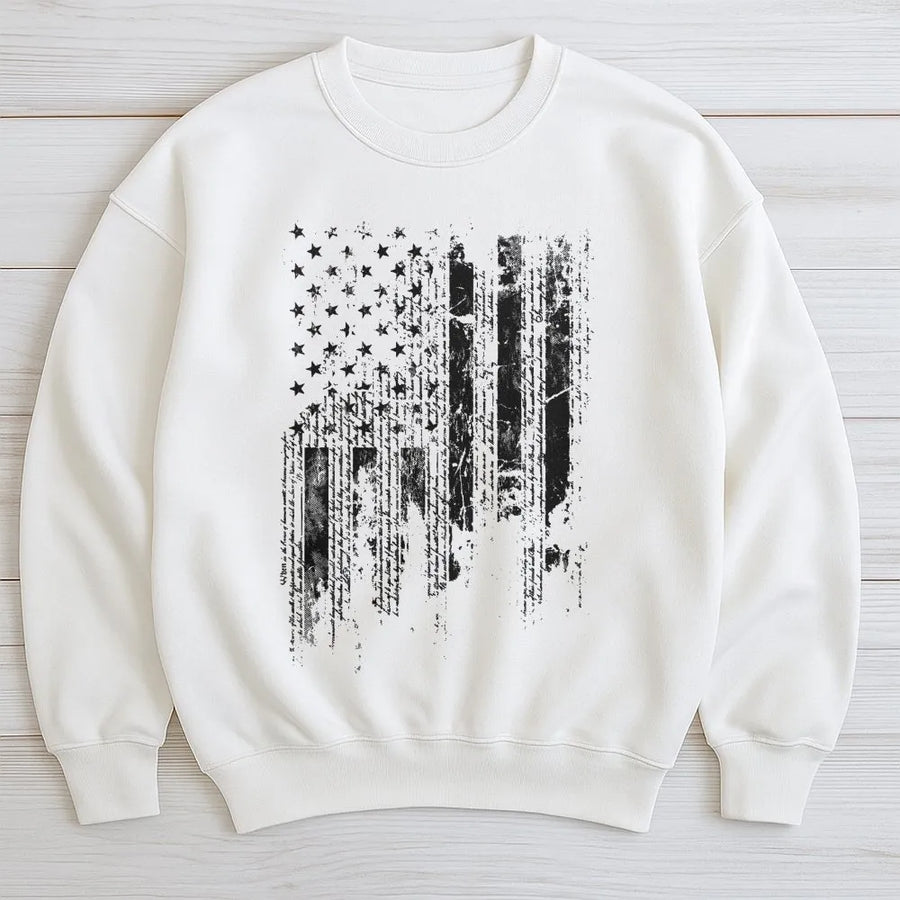 American Flag Sweatshirt | Distressed 1776 Typography Design | Premium Cotton Blend | Patriotic Apparel Gift for Men and Women