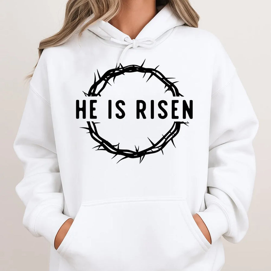 He Is Risen Hoodie | Crown of Thorns Religious Design | Premium Cotton Blend | Christian Easter Gift for Men and Women