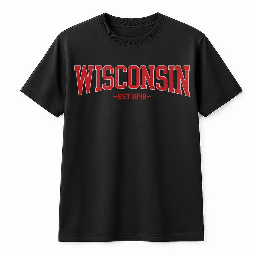 Wisconsin T-Shirt | Retro Collegiate EST 1848 Graphic | Soft Cotton | State Pride Souvenir Gift for Men and Women