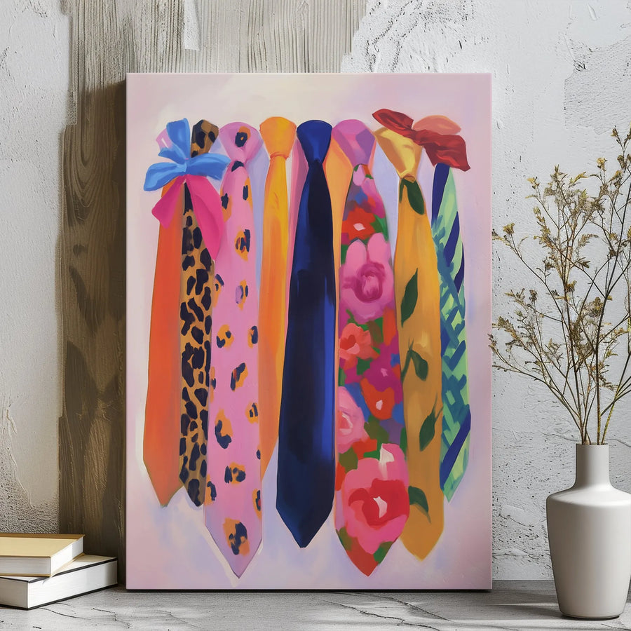 Colorful Necktie Wall Art | Abstract Fashion Painting | Premium Gallery-Wrapped Canvas | Sophisticated Home Decor Gift for Him