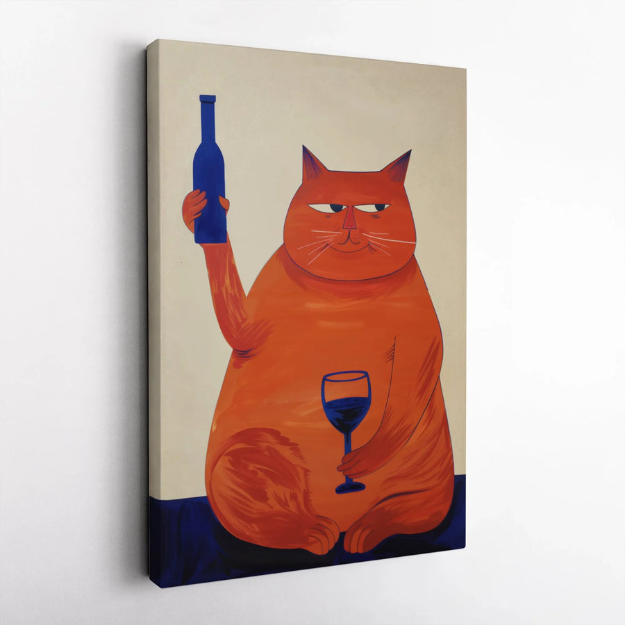 Funny Orange Cat With Wine Canvas Print | Whimsical Pet Wall Art | 1.25-Inch Gallery Wrap | Unique Gift For Cat Lovers & Wine Enthusiasts