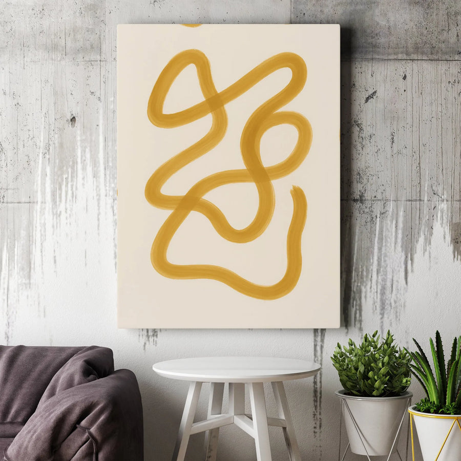 Minimalist Canvas Print | Ochre Yellow Brushstroke Line Art | Premium Gallery Canvas | Modern Home Decor Gift