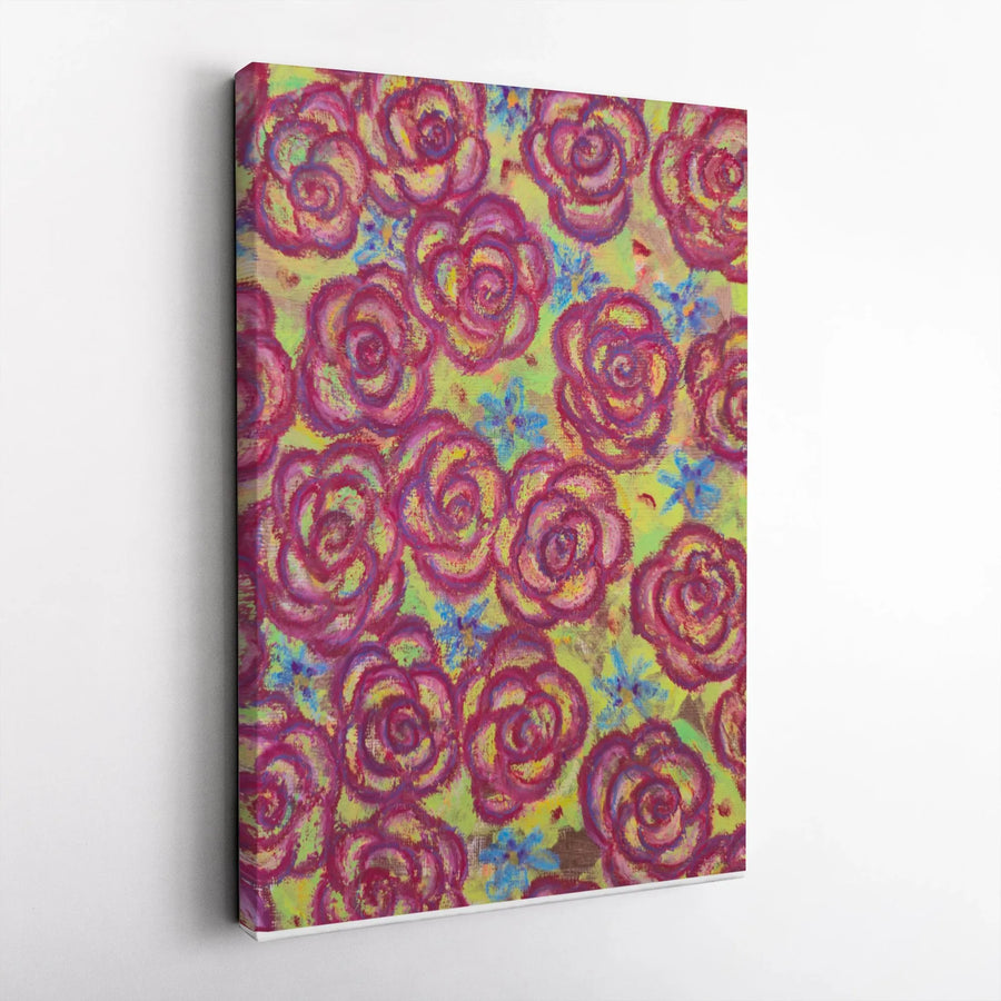 Abstract Floral Canvas Wall Art | Impressionist Pink Rose Pattern | Premium Gallery Wrapped Stretched Print | Botanical Home Decor Gift for Living Room