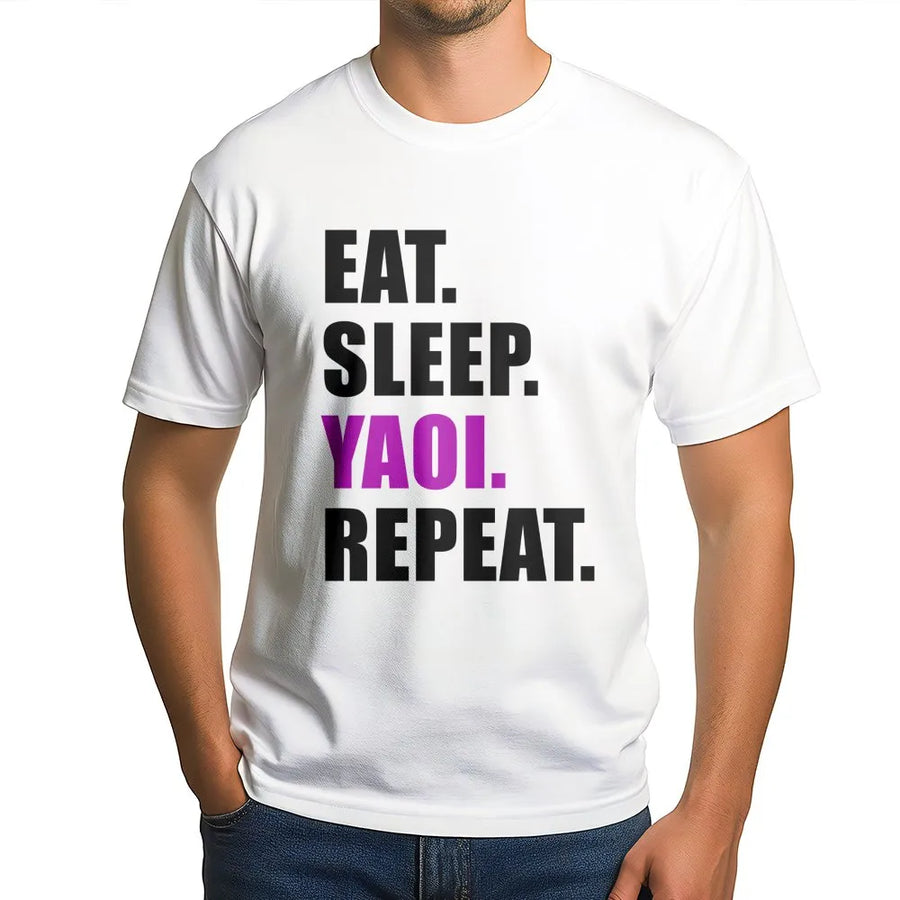 Eat Sleep Yaoi Repeat T-Shirt | Funny Manga Graphic Tee | Premium 100% Cotton | Perfect Gift for Otaku Anime Fans