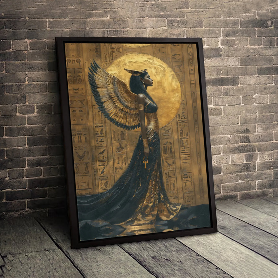 Egyptian Goddess Canvas Print | Golden Wings Ankh Wall Art | Premium Gallery Wrapped Decor | Mythological Gift For History Lovers