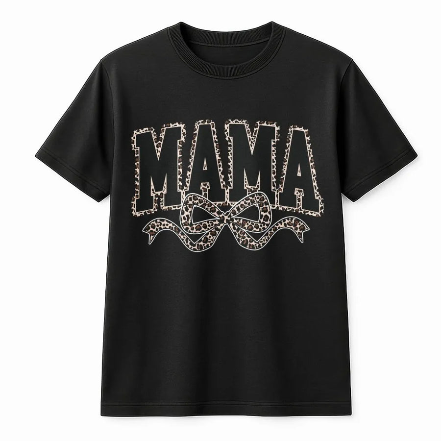 Leopard Mama T-Shirt | Chic Bow Graphic Print | Premium Soft Cotton Blend | Mother's Day 2026 Gift For New Moms And Wife
