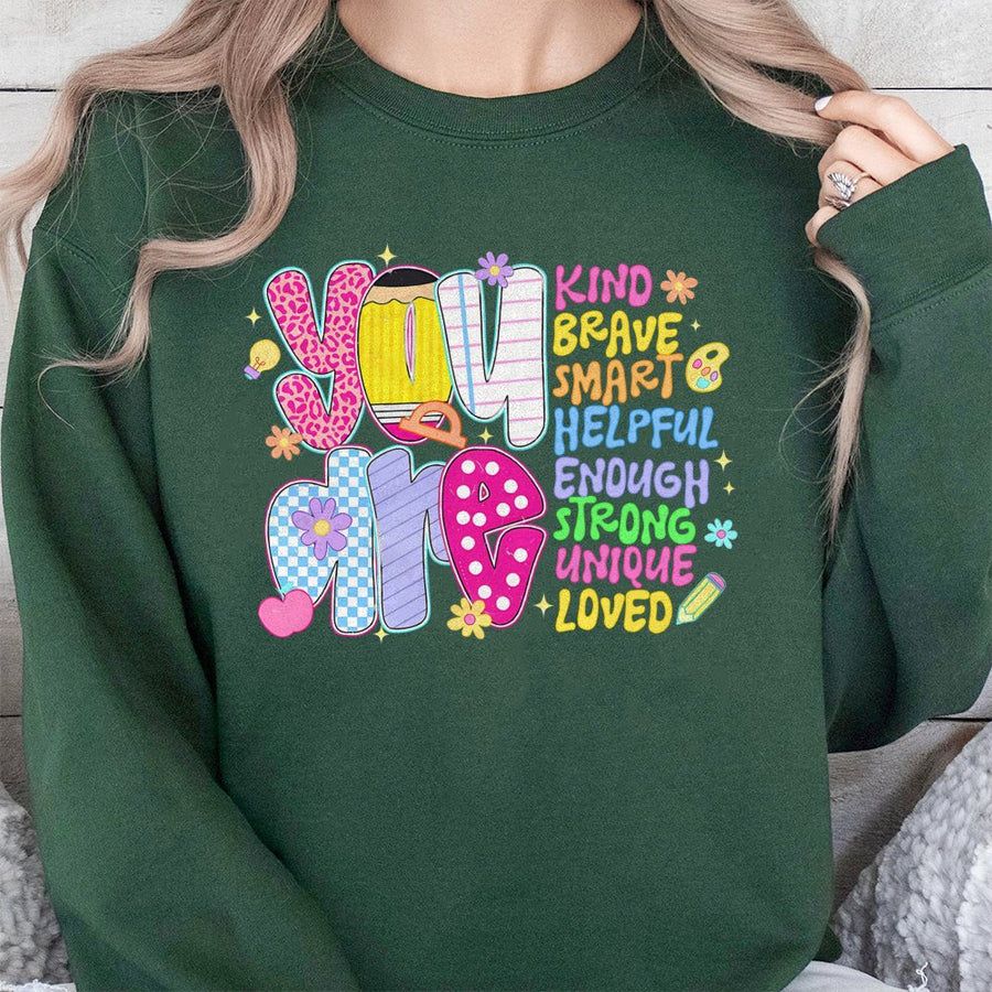 You Are Kind Sweatshirt | Retro Teacher Appreciation Graphic | Premium Cotton Blend Crewneck | Inspirational Back To School Gift For Educators
