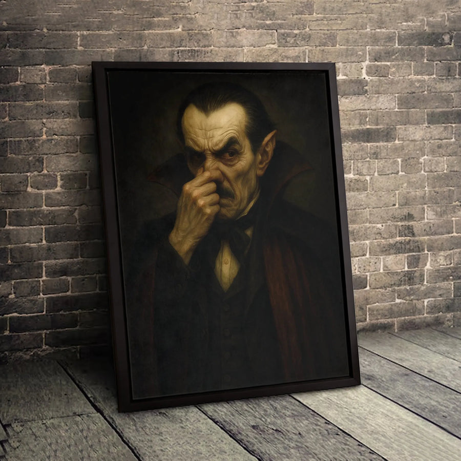 Vampire Picking His Nose Canvas Wall Art | Funny Gothic Horror Portrait | Premium Gallery-Wrap Decor | Quirky Gift for Dark Humor Lovers