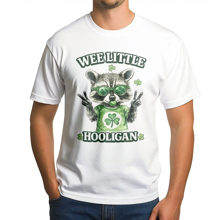 Wee Little Hooligan Raccoon T-Shirt | Funny St. Patrick's Day Design | 100% Cotton Premium Tee | Cute Irish Drinking Gift For Men And Women