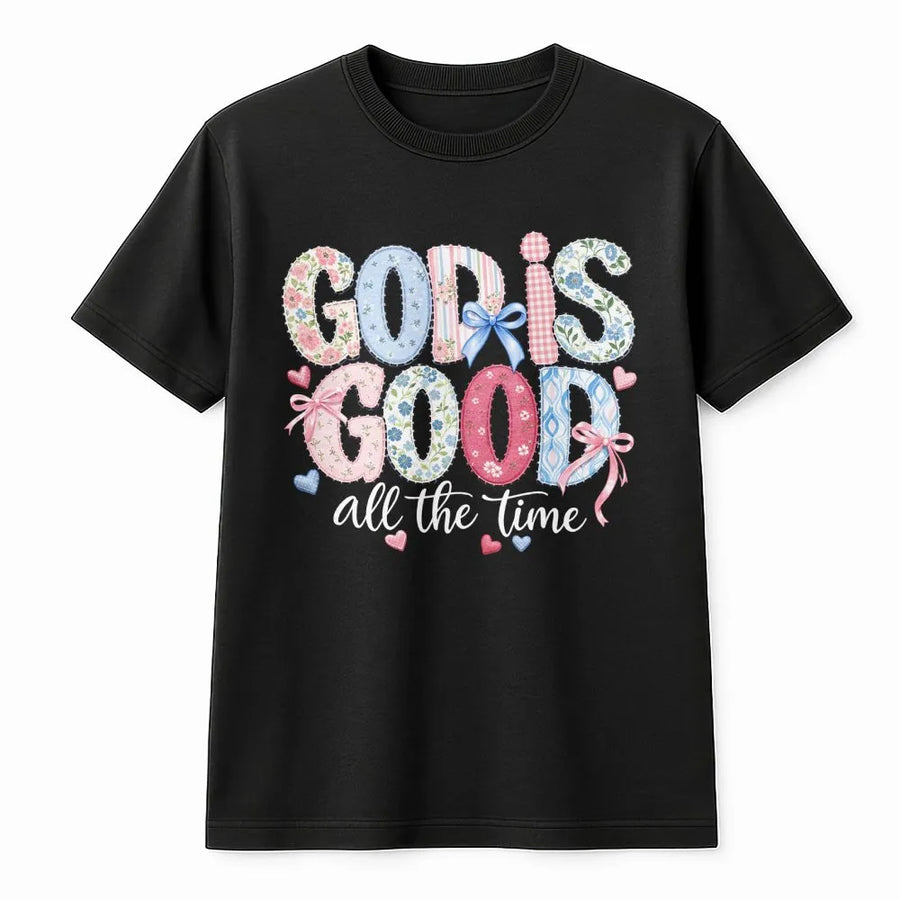 God Is Good All The Time T-Shirt | Preppy Floral Bible Verse Graphic | Premium 100% Cotton | Christian Gift For Women Faith-Based Apparel