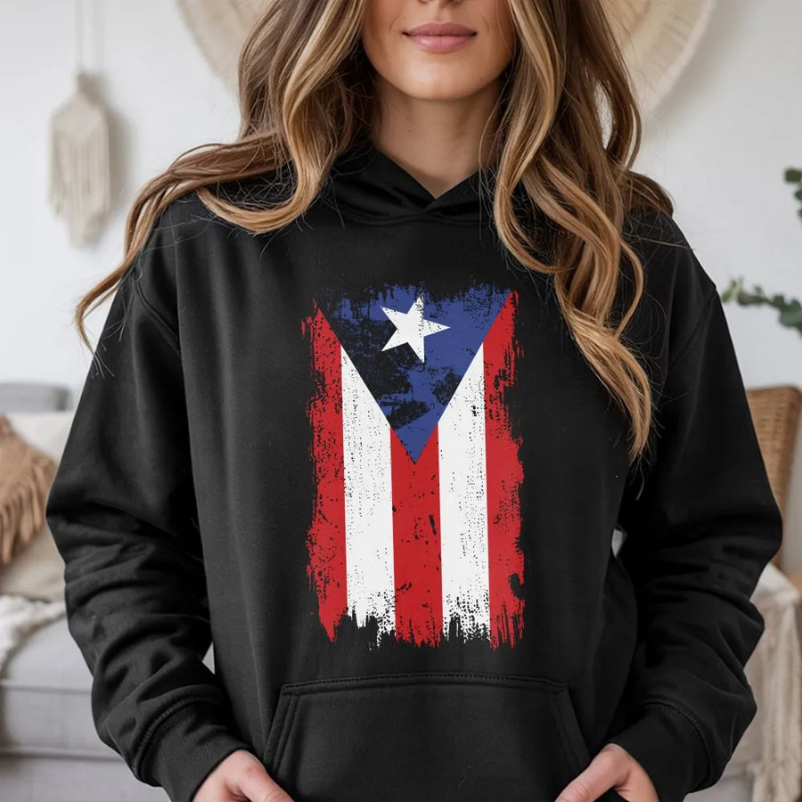 Puerto Rico Flag Hoodie | Distressed Brushstroke Puerto Rican Pride | Premium Cotton Blend | Gift for Boricua Heritage and Culture Lovers