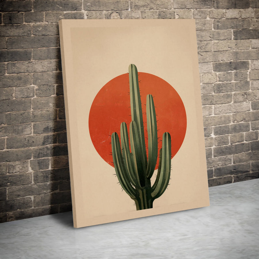Cactus Canvas Print | Minimalist Desert Art with Terracotta Sun | Premium Thick Gallery Canvas | Boho Southwestern Home Decor Gift