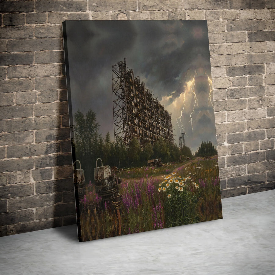 Chernobyl Duga Radar Array Canvas | Stormy Lightning Landscape Wall Art | Premium 1.25 Inch Gallery Wrap | Urban Exploration Decor For History Fans