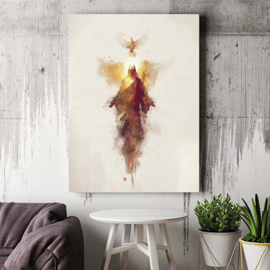 Jesus Christ Canvas Wall Art | Abstract Watercolor Holy Spirit Dove Print | Premium 1.25" Gallery Wrap | Religious Home Decor Gift