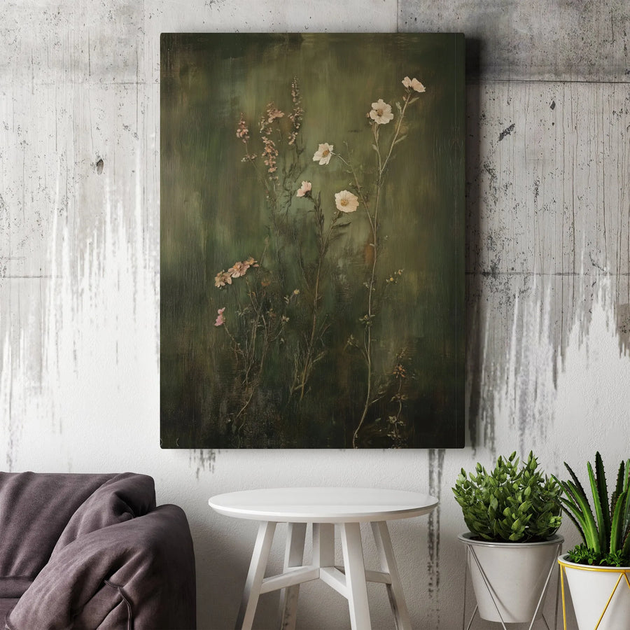 Vintage Wildflower Canvas Print | Moody Botanical Oil Painting Style | Premium Fade-Resistant Canvas | Dark Academia Cottagecore Home Decor Gift