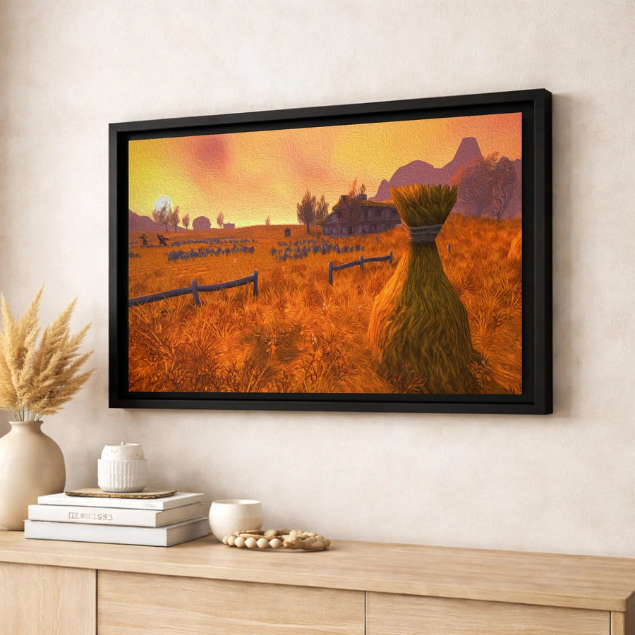 Farm Landscape Canvas Print | Golden Wheat Field Sunset Art | Gallery Quality Gallery Wrap | Rustic Country Home Decor Wall Art