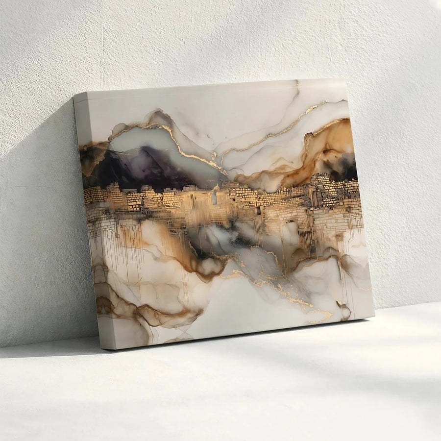 Abstract Western Wall Canvas | Gold Accented Alcohol Ink Art | Premium Gallery Wrapped Canvas | Judaica Home Decor Gift