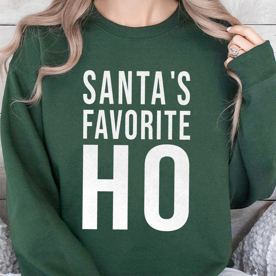 Santa's Favorite Ho Sweatshirt | Funny Christmas Graphic Pullover | Premium Cotton Blend | Sassy Holiday Gift for Women