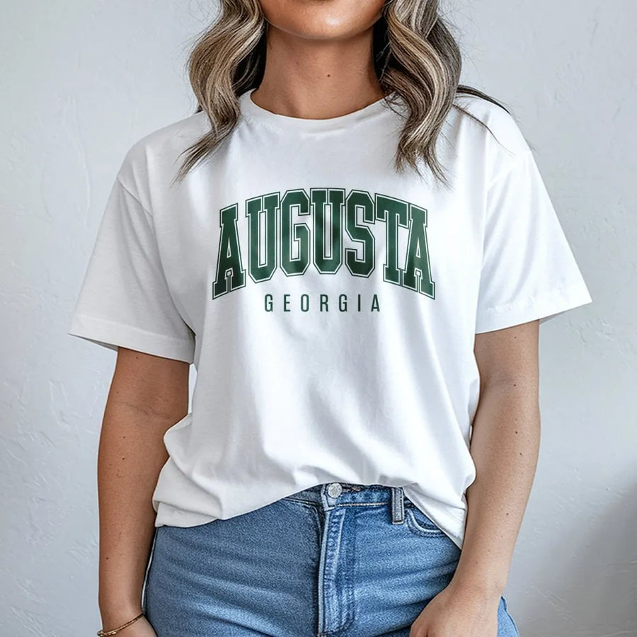 Augusta Georgia T-Shirt | Vintage College Font Golf Crewneck | Premium Cotton Blend | Augusta GA Souvenir Gift for Men and Women