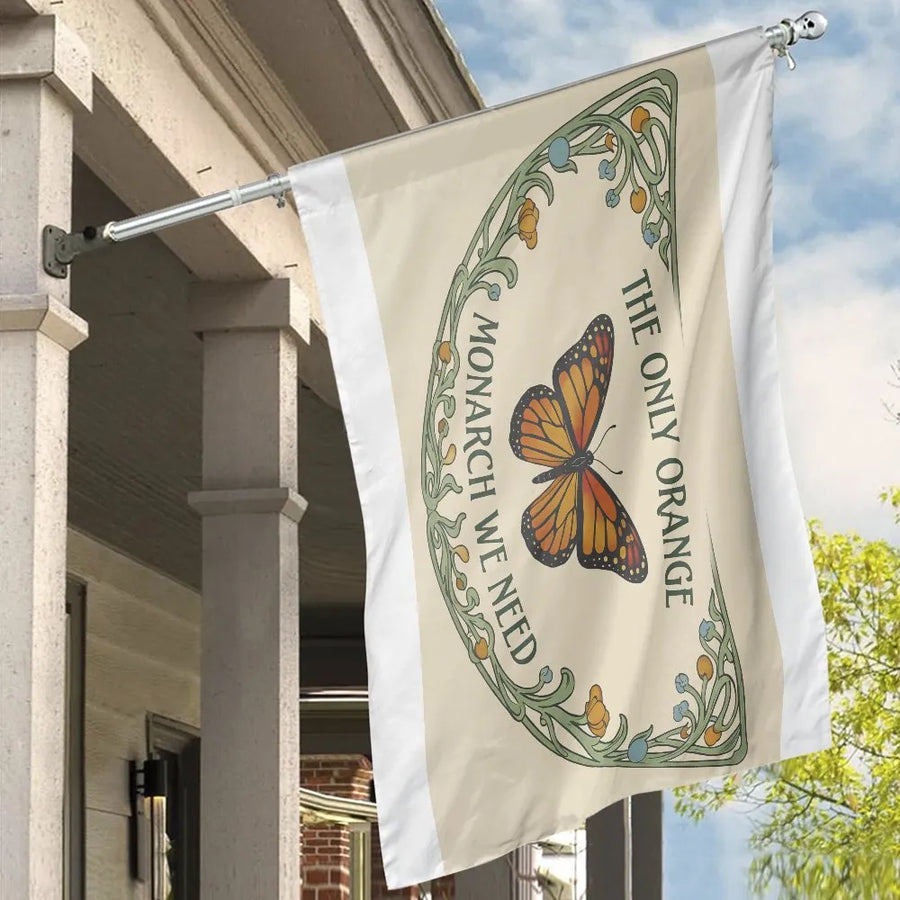 Monarch Butterfly Political Flag | Art Nouveau 'Only Orange Monarch' | Double-Sided Polyester | Funny Progressive Statement Yard Decor Gift
