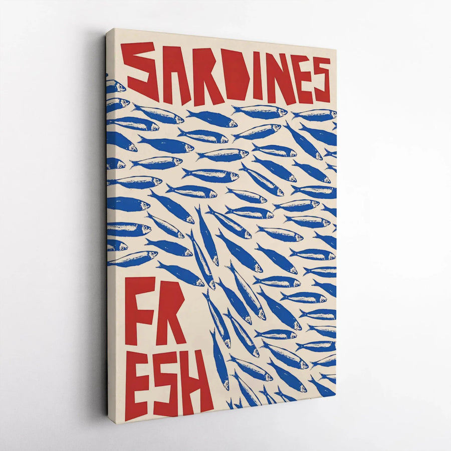 Sardines Fresh Wall Art Canvas | Retro Mediterranean Kitchen Decor | Premium Gallery Wrap Print | Unique Coastal Home Gift