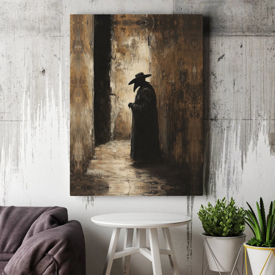 Plague Doctor Wall Art | Moody Dark Academia Canvas Print | Premium Gallery Wrapped Framed Decor | Gothic Home Office Gift for History Lovers