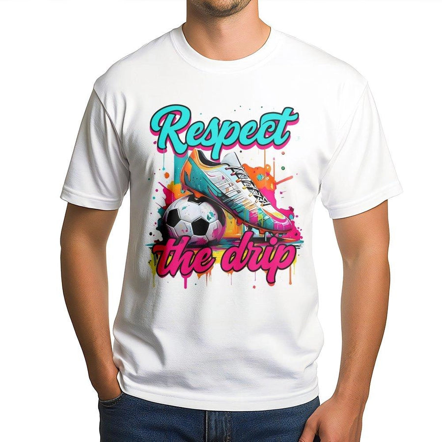 Respect The Drip Soccer T-Shirt | Colorful Graffiti Cleat Design | Premium Soft Cotton Graphic Tee | Gift for Soccer Players & Baller Lifestyle