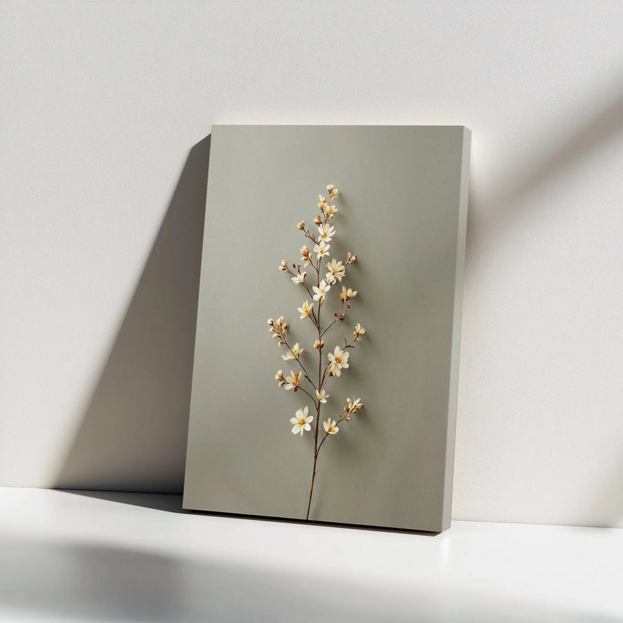 Minimalist White Flower Canvas Wall Art | Scandi Style Botanical Branch Print | Gallery Wrapped Premium Quality | Elegant Home Decor for Living Room Bedroom