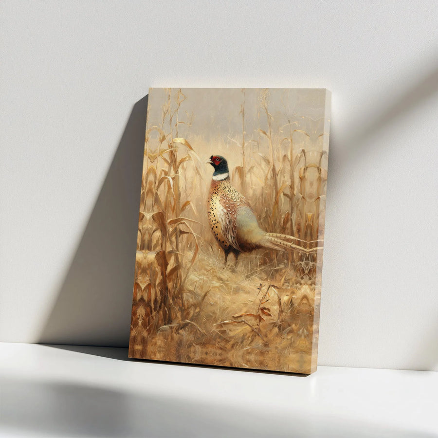 Pheasant Canvas Wall Art | Ring-Necked Pheasant in Cornfield | Premium Gallery Wrap Canvas | Rustic Lodge Decor Gift for Hunter