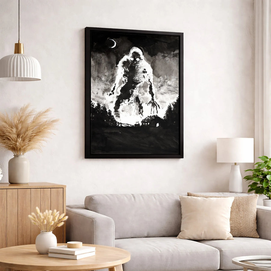 Gothic Monster Canvas Wall Art | Giant Shadow Creature Ink Wash | Premium Gallery Wrap Print | Spooky Horror Decor for Dark Academia Fans