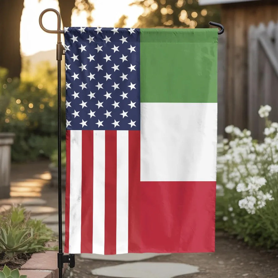 Italian American Garden Flag | Double Sided USA Italy Friendship Design | Premium Weather Resistant Polyester | Patriotic Yard Decor Gift for Italians