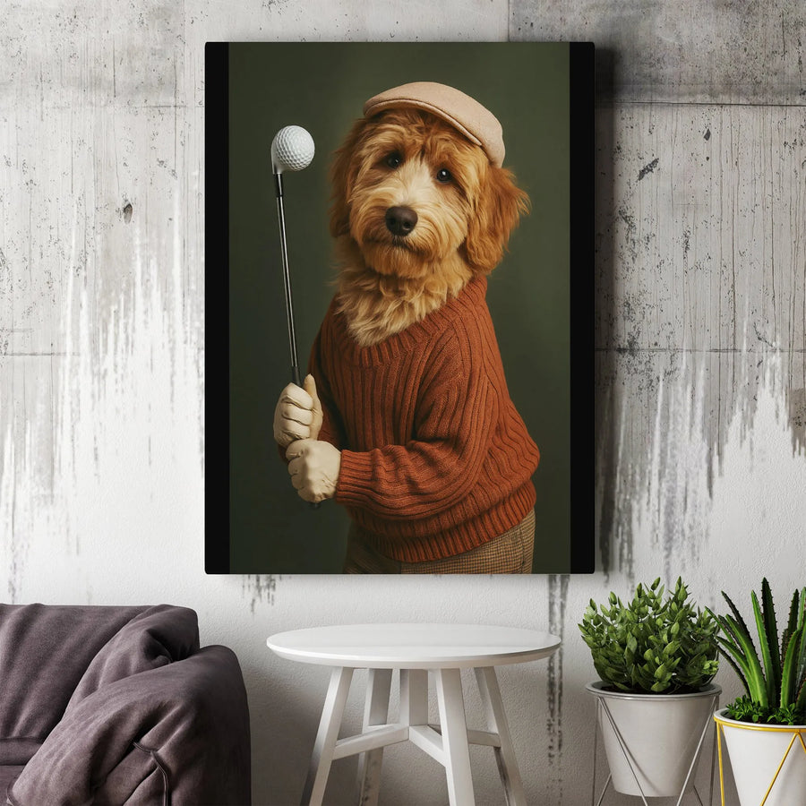 Goldendoodle Golf Wall Art | Vintage Golfer Dog Canvas Print | 1.25-Inch Gallery Wrap Decor | Unique Gift for Dog Lovers & Golfers