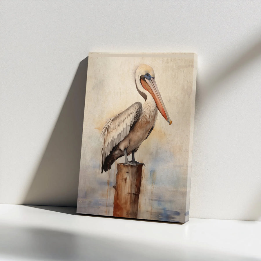 Pelican Canvas Wall Art | Watercolor Coastal Bird Painting | Premium Thick Gallery Wrap Canvas | Beach House Decor Gift for Bird Lovers