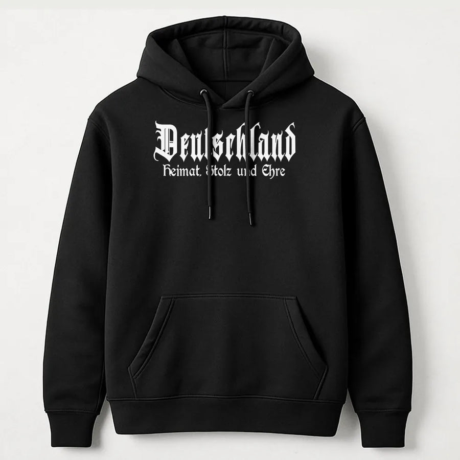 Deutschland Hoodie | Heimat Stolz und Ehre Gothic Text Design | Soft Cotton-Blend Premium Pullover | Patriotic German Heritage Gift for Men and Women
