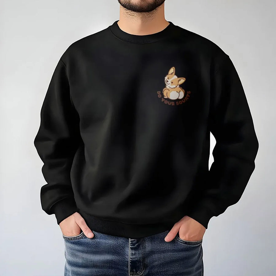 Corgi Gym Sweatshirt | Funny Do Your Squats Dog Graphic | Soft Cotton Blend | Gift for Weightlifter and Corgi Lover