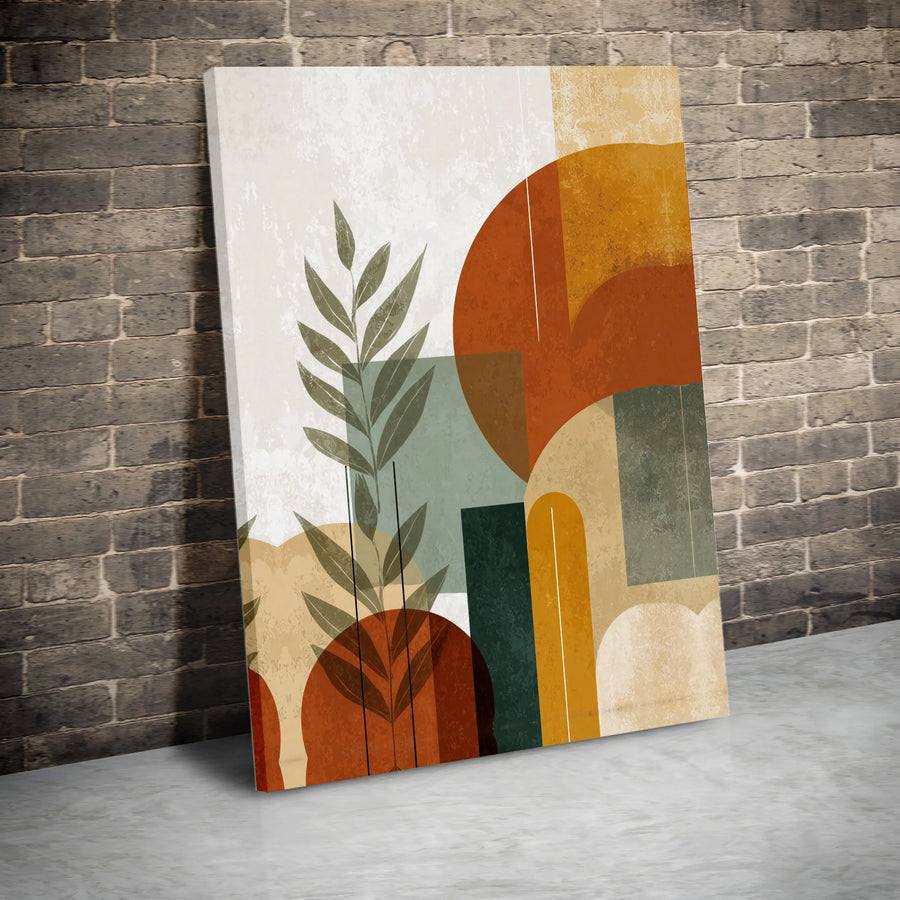 Mid Century Modern Abstract Wall Art | Botanical Leaf Geometric Canvas Print | Premium Gallery-Wrapped Decor | Boho Living Room Office Gift