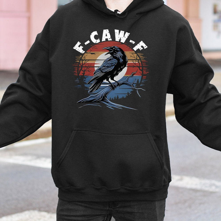 Black Crow Hoodie | Funny F-Caw-F Bird Pun Graphic | Premium Cotton Blend | Gift for Bird Watcher or Raven Lover