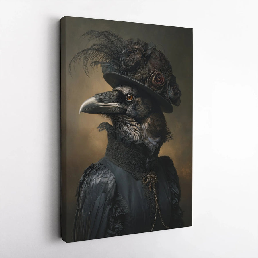 Gothic Crow Canvas Wall Art | Victorian Raven Portrait Painting | Premium Thick Gallery Wrap | Collector's Dark Academia Home Decor Gift