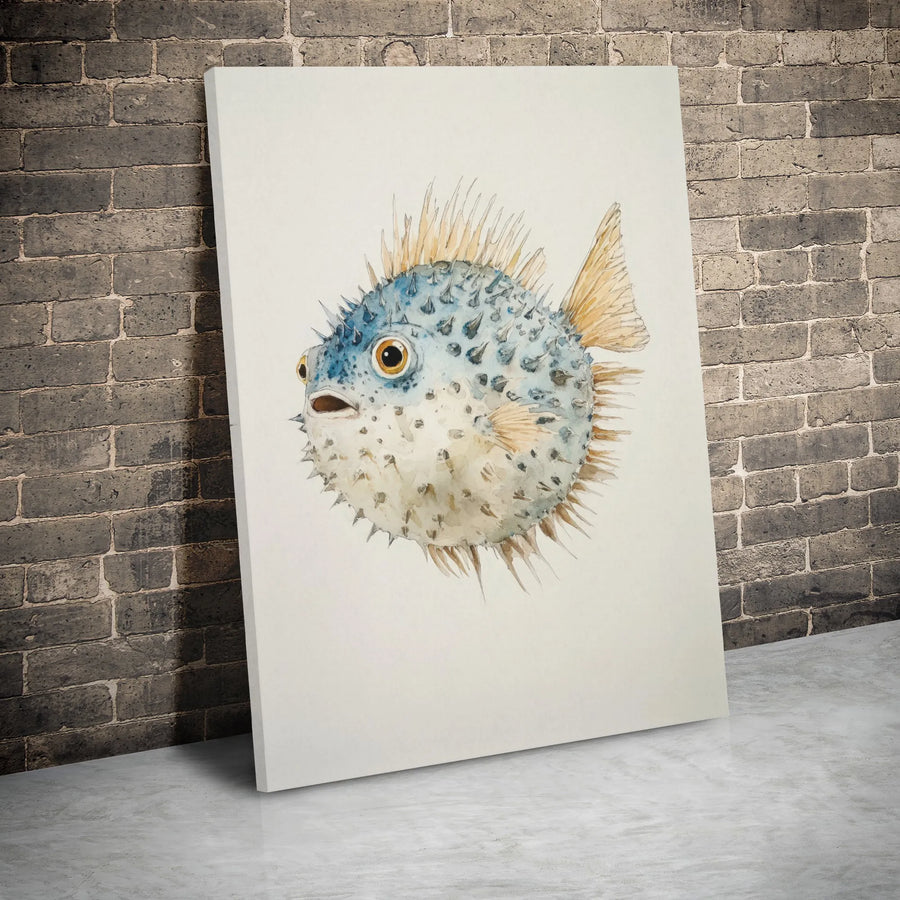 Pufferfish Canvas Wall Art | Watercolor Nautical Print | Premium Gallery Wrap Decor | Beach House Nursery Gift