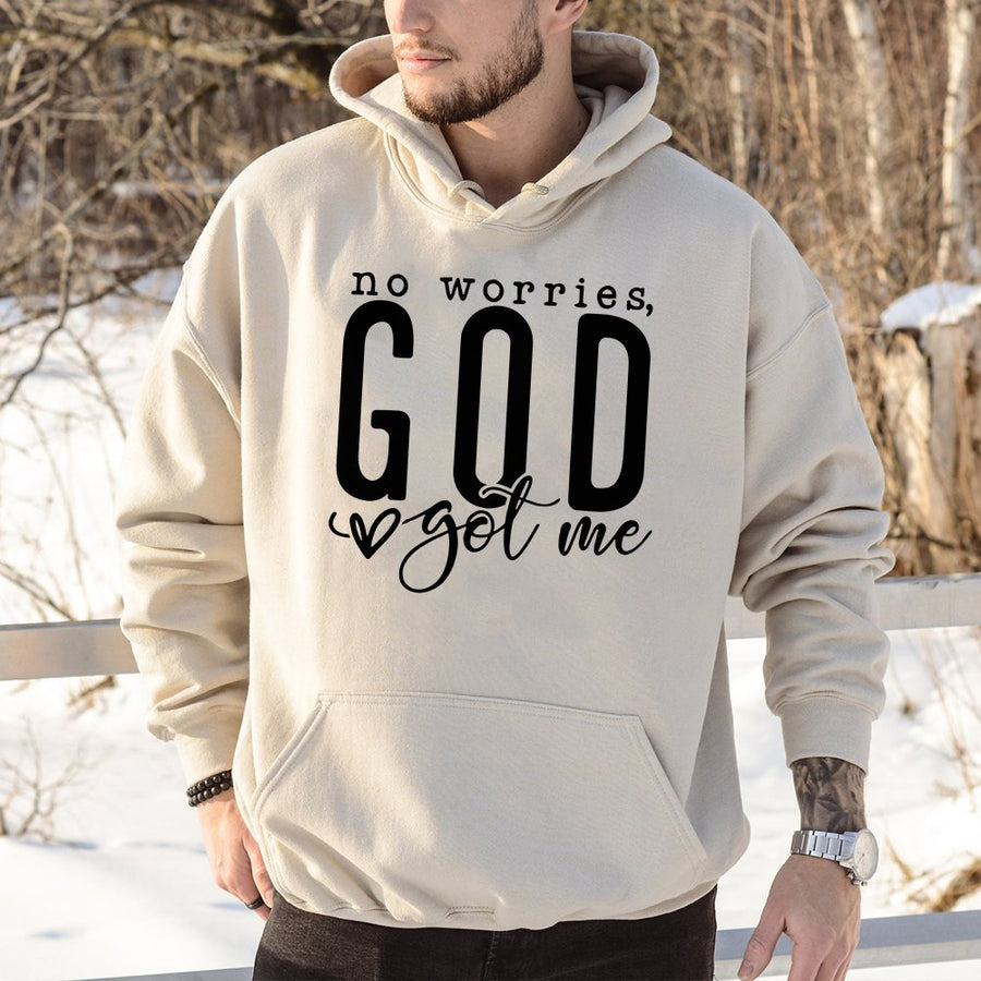 No Worries God Got Me Hoodie | Christian Faith Graphic Pullover | Premium Cotton Blend Sweatshirt | Religious Gift For Him And Her