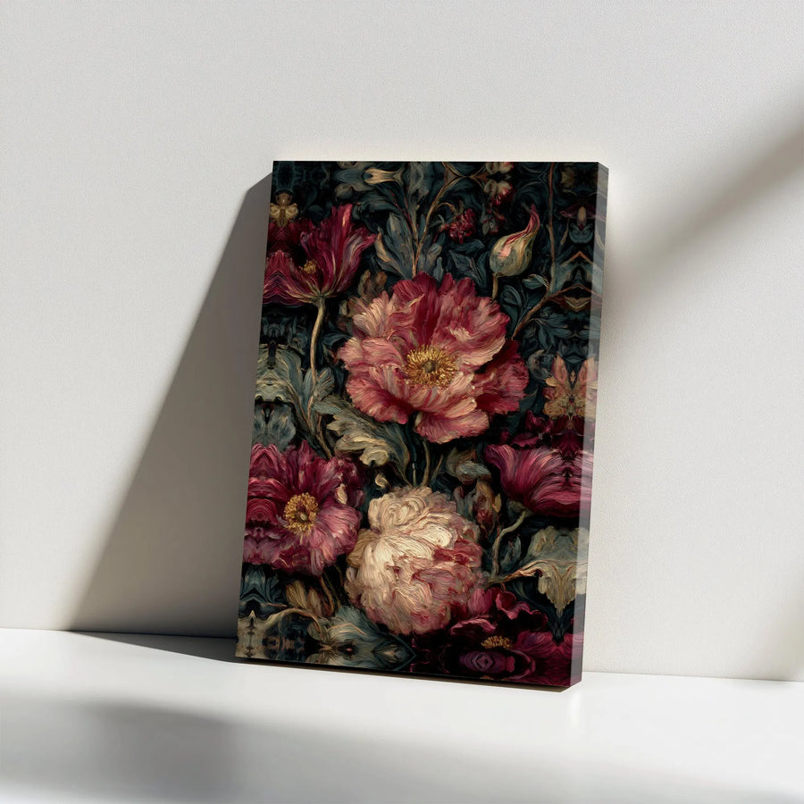 Moody Floral Canvas Print | Vintage Peony Botanical Painting | Premium Gallery Wall Art | Dark Academia & Gothic Home Decor Gift