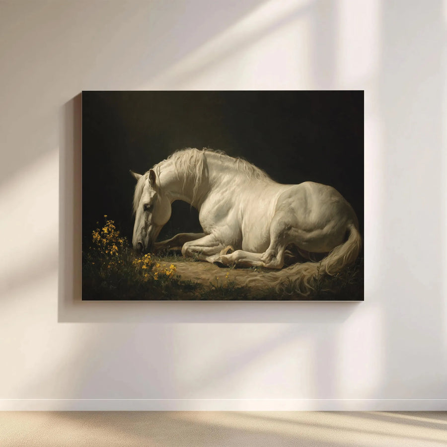 White Horse Canvas Wall Art | Vintage Oil Painting Style Print | Premium Gallery Wrapped Canvas | Collector's Equestrian Home Decor Gift