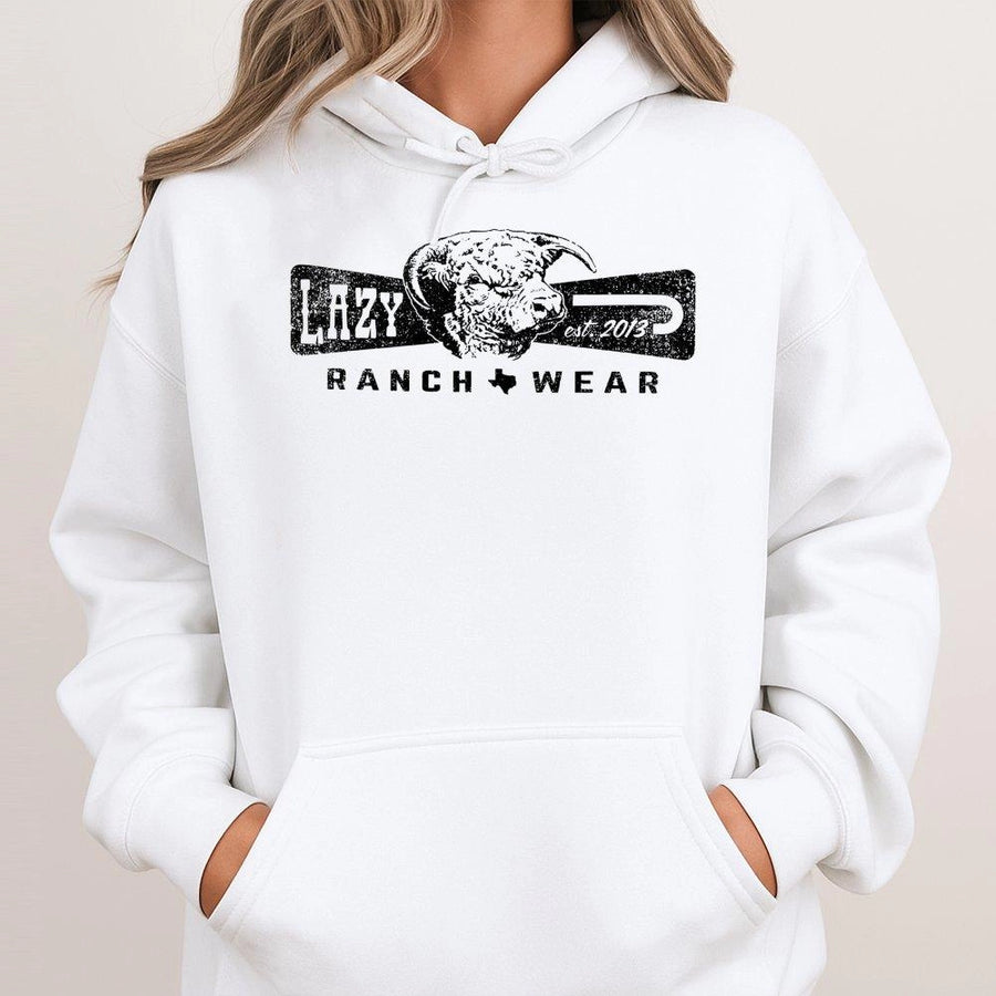 Western Ranch Hoodie | Distressed Bull Skull Graphic Print | Premium Cotton-Blend Pullover | Rustic Gift for Country Style Men and Women